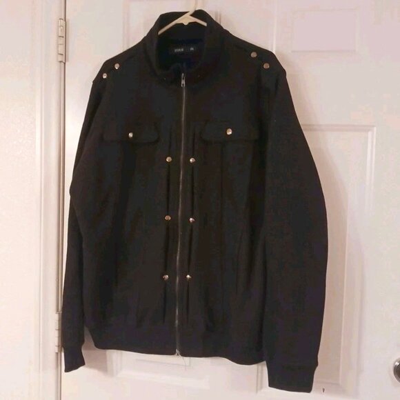 Doublju Biker Style Jacket Men’s XXL Black Full Zip Fleece - Picture 1 of 7
